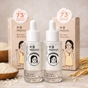 MIDHA Rice Serum 2 Pack 50ml Korean Skincare 73% Rice Water Brightening Vegan